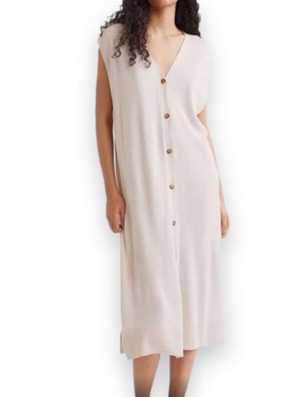 H&M Fine-Knit Sleeveless Button-Front Vest Duster Midi/Maxi Dress - L